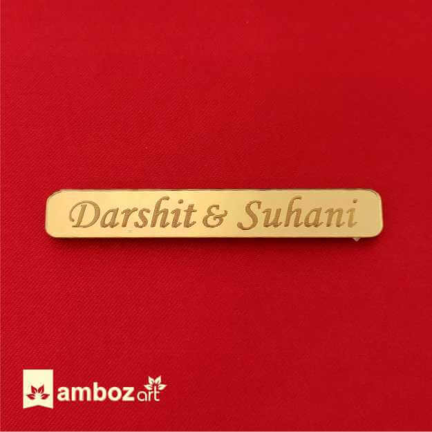 Golden Mirror Personalised Name Plate for Wedding Cards