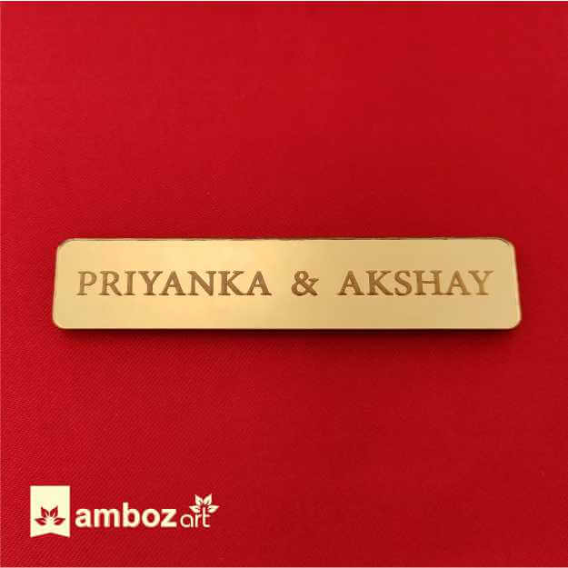 Golden Mirror Personalised Name Plate for Wedding Cards