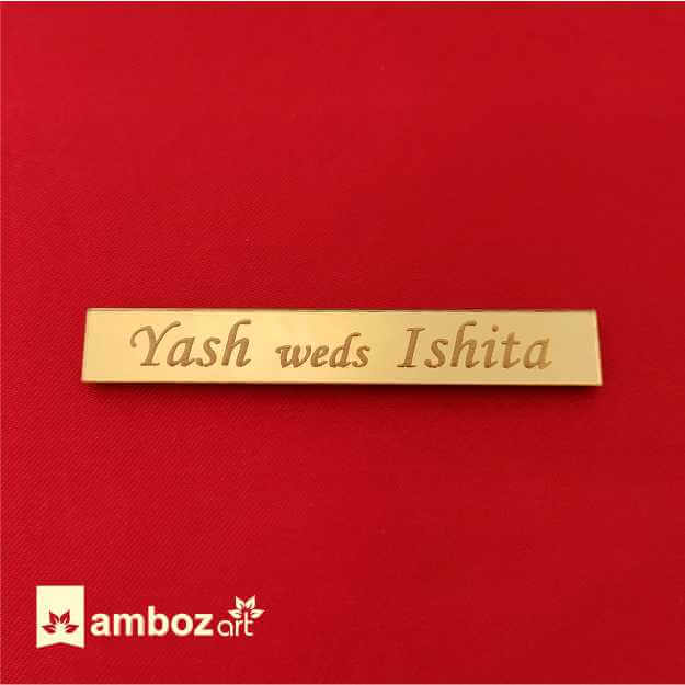 Golden Mirror Personalised Name Plate for Wedding Cards