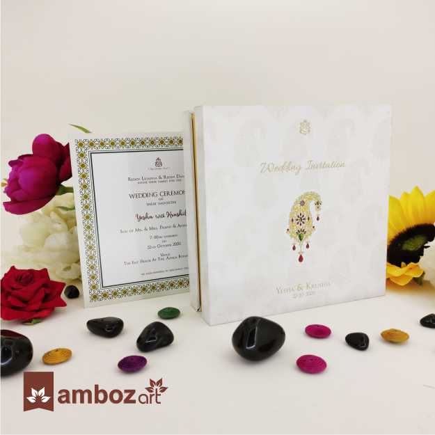 Box Type Wedding Card With Printed Wooden Inner Card