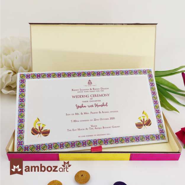 Box Type Wedding Card With Wooden Inner Card