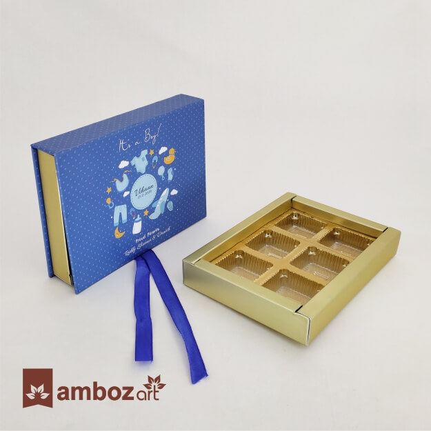6 Cavity Blue Color Chocolate Box