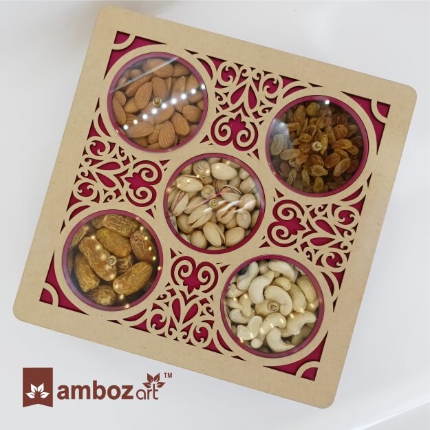 Wooden Dryfruit Box with transparent acrylic lid