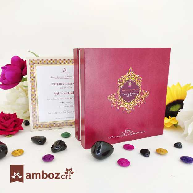 Box Type Wedding Card With Printed Wooden Inner Card