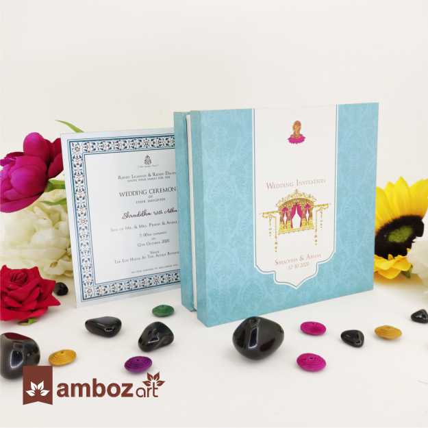 Box Type Wedding Card With Printed Wooden Inner Card