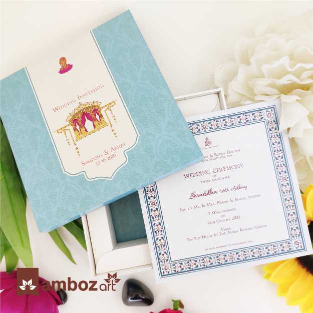 Box Type Wedding Card With Printed Wooden Inner Card