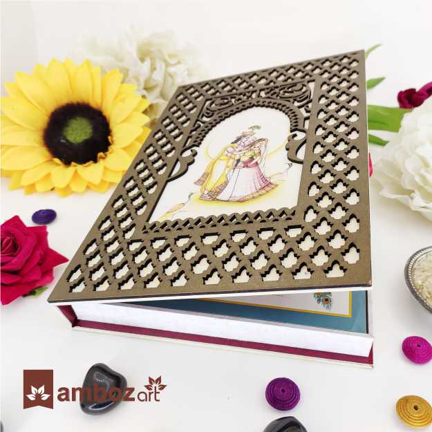 Box Type Wedding Card With Wooden Inner Card